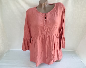 90s Vintage Women Powder Pink Blouse Long Sleeve. Size XL.