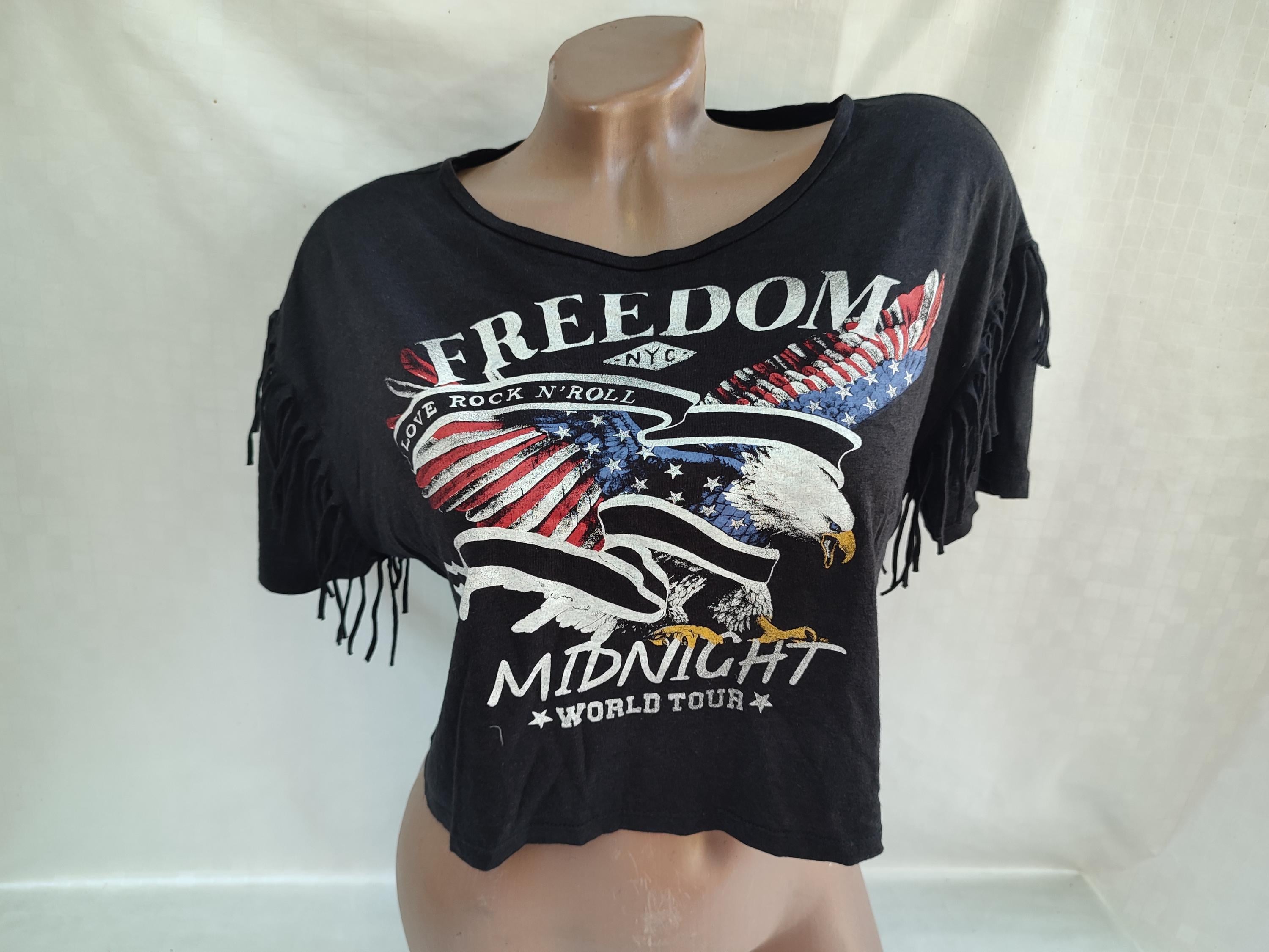 90s Cotton Womens Patriotic American Print Crop Top Fringe Short