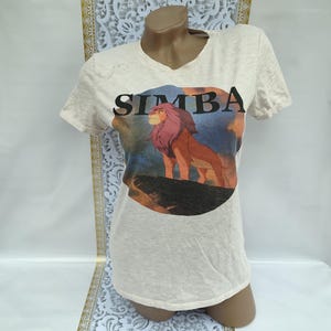 Jaren 90 vintage katoenen dames crèmekleurige leeuw print cartoon top/T-shirt korte mouw. Maat XS-S.