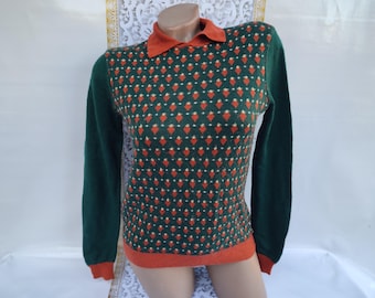 Maglione vintage in lana anni '90: stampa a rombi color terracotta verde, taglia S