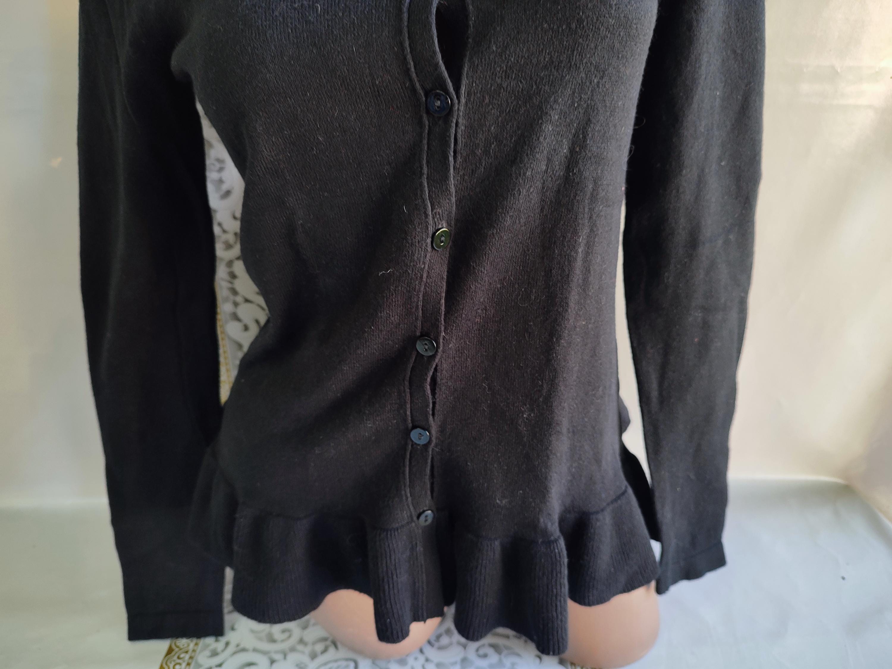 90s Vintage Cotton Alpaca Wool Women's Black Romantic Cardigan