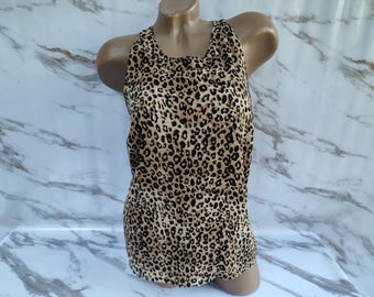 Camiseta sin mangas vintage de los 90 con estampado de leopardo para mujer. Talla M.