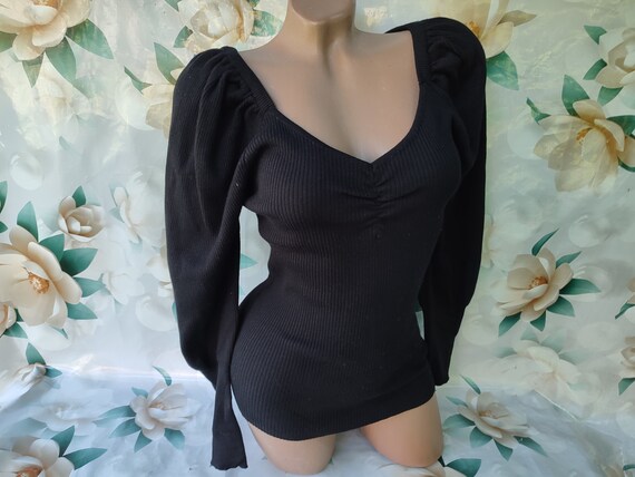 90s Vintage Women's Black Ribbed Sweater/Pullover… - image 5