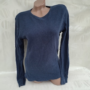 90s Vintage Cotton Women Blue Basic Top/Tee Long Sleeve. Size M.