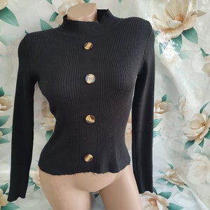90s Vintage Women&#39;s Cotton Black Pullover/Turtleneck Ribbed Long Sleeve. Size S-M.