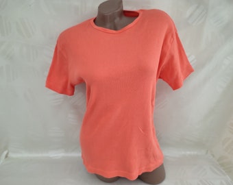 Camiseta/blusa de manga corta acanalada naranja estilo años 90 para mujer. Tallas L-XL.