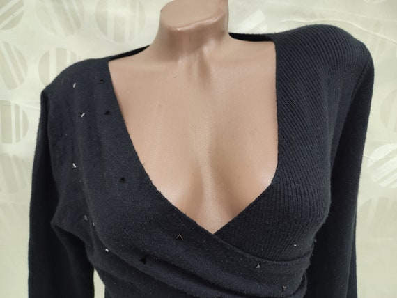 【Vintage】90s 00s Vneck Black Knit 90s Vintage Women Black V-neck Pullover Long Sleeve. Size S-M. - Etsy