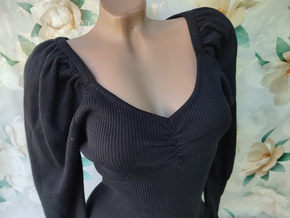90s Vintage Women's Black Ribbed Sweater/Pullover… - image 6