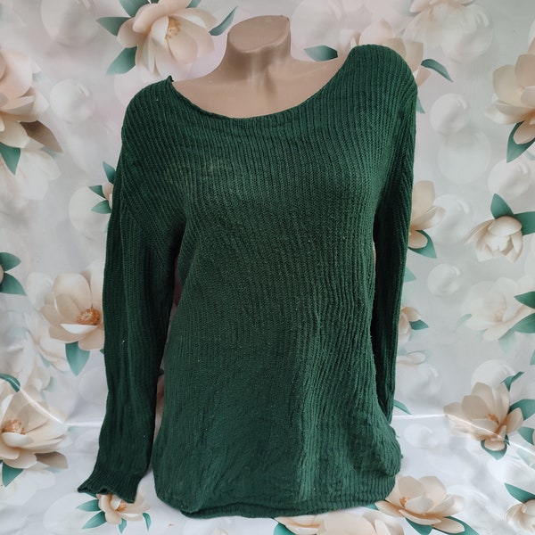 Pull femme vert émeraude vintage des années 90 surdimensionné. 100 % acrylique. Taille un S-M-L.