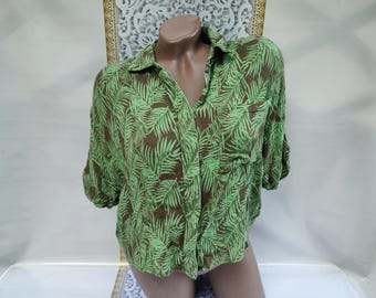 90s Vintage Tropical Viscose Crop Blouse - Size XS-S