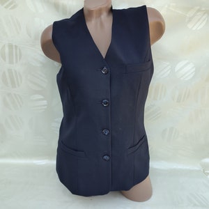 80s Vintage Wool Womens Black Formal V-Neck Vest. Size M.