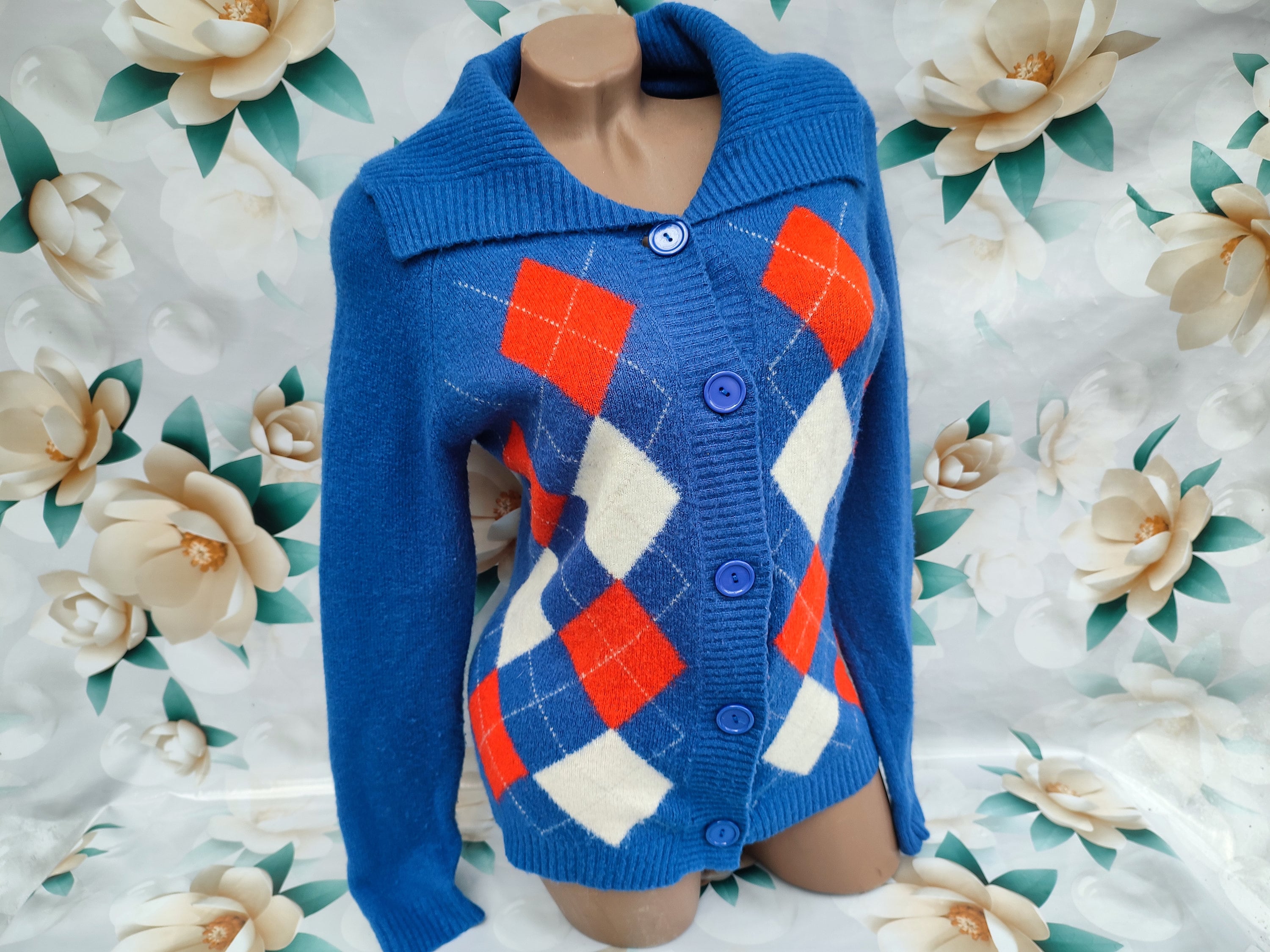 90s Vintage Mohair Cardigan: Blue Argyle Knit, Size S-M - Etsy