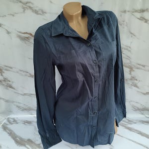 90s Vintage Women&#39;s Cotton Blue Blouse/Shirt Long Sleeve. S Size.