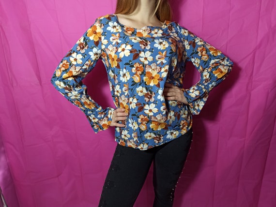 90s Vintage Floral Puff Sleeve Blouse Retro Blouse ORSAY brand EUR size 38