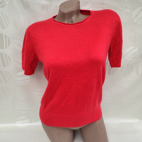 90s Vintage Cashmere mujer rojo top/camiseta de manga corta. Talla M-L.