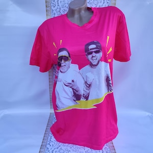 90er Jahre Vintage Damen Pink bedrucktes T-Shirt Kurzarm. Grösse M.