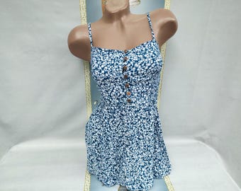 90s Viscose Women's Blue Floral Tank Top. Size XS.
