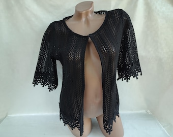 90s Vintage Womens Black Lace Bolero/Cape Mesh Short Sleeve. Size XS-S.