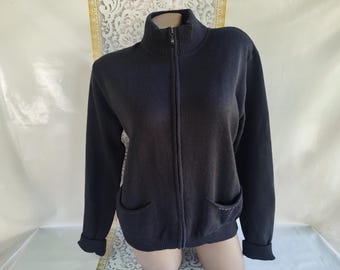 90s Vintage Women's Black V-neck Cardigan Buttoned Long Sleeve