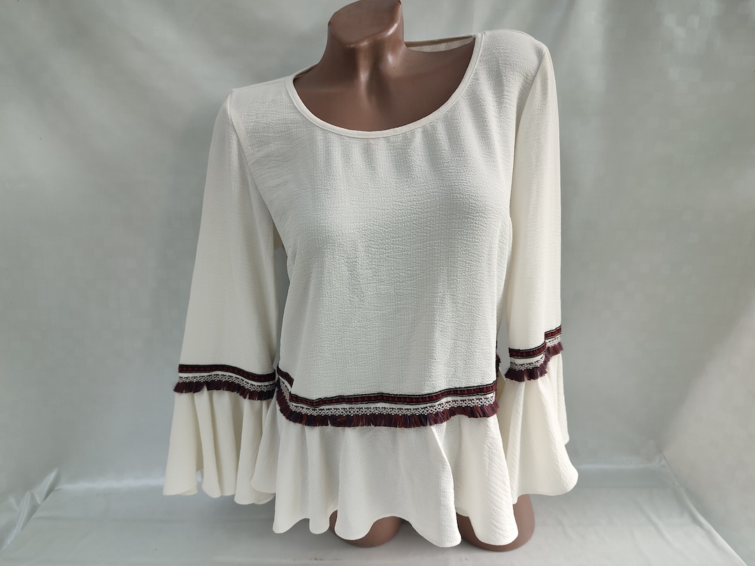 90s Vintage Womens White Ruffle Blouse/shirt Boho Long Sleeve. Size S-M ...