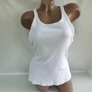 90s Vintage Womens White Ribbed Tank Top. Size L.