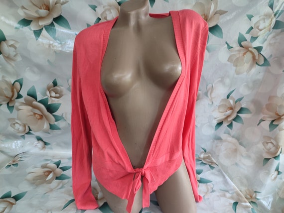 90s Vintage Viscose Women's Pink Bolero Tie Long … - image 8