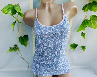 Débardeur caraco cachemire rose pour femme de l'an 2000 vintage, chemise bohème d'été sans manches pour femme. Taille S.