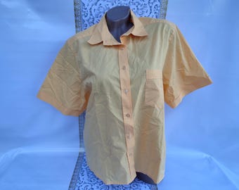 Blusa/camisa vintage de algodón amarilla de los años 90, manga corta, para mujer. Tallas L-XL.