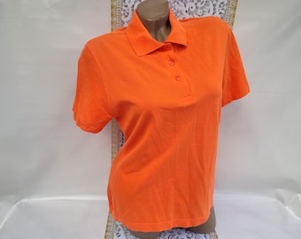 Polo da donna vintage anni '90 in cotone, a maniche corte, colore arancione. Taglia L.