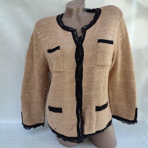 90s Vintage Wool Women's Beige Short Button Cardigan. Size M-L.
