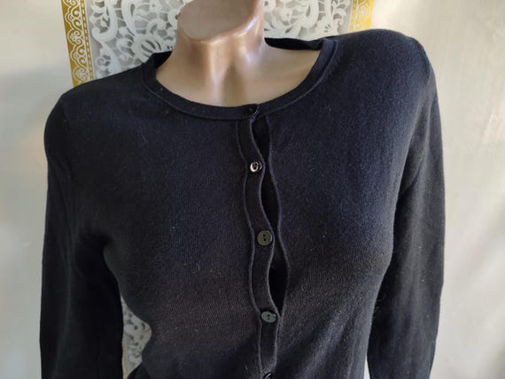 90s Vintage Cotton Alpaca Wool Women's Black Romantic Cardigan