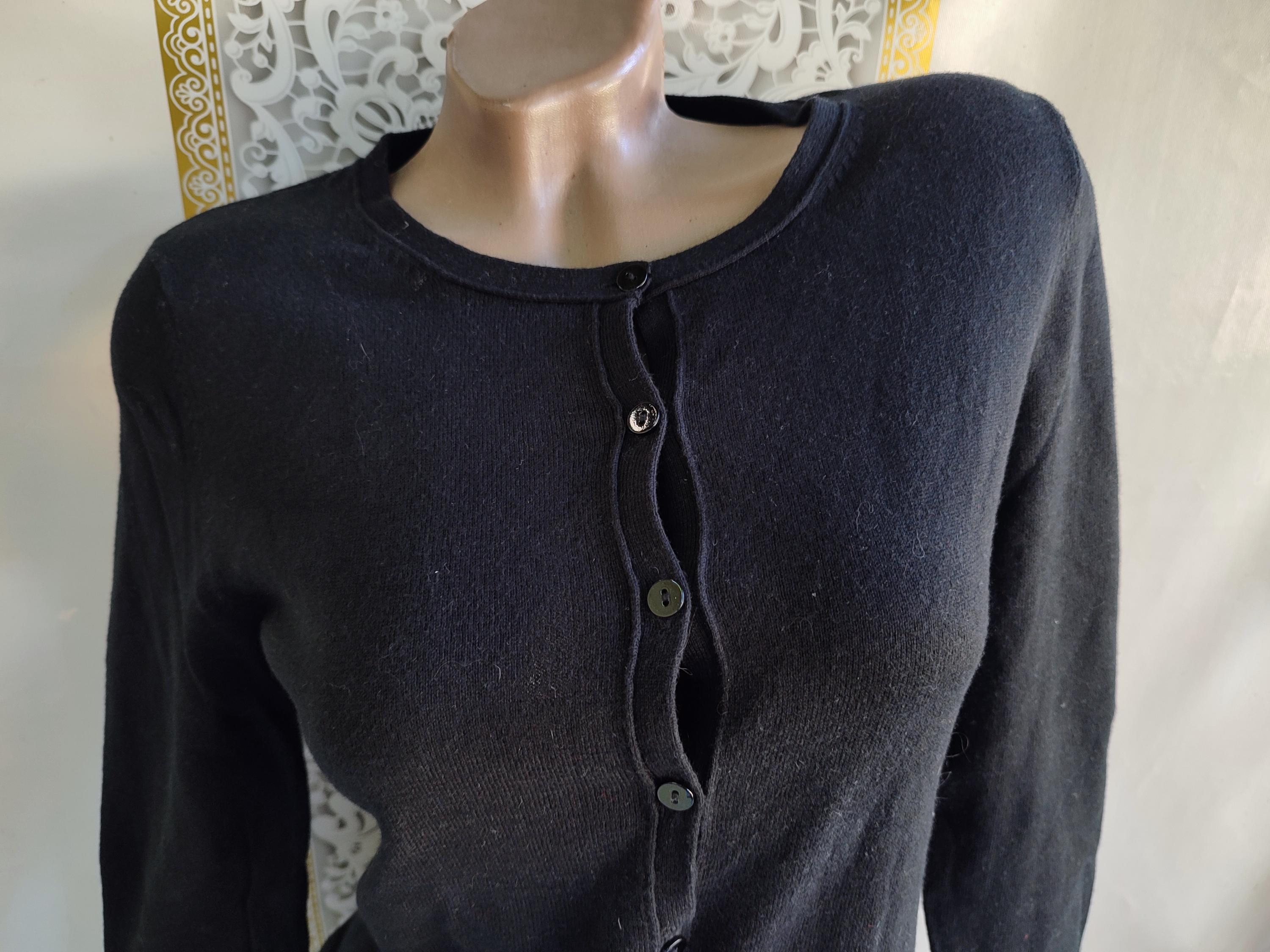 90s Vintage Cotton Alpaca Wool Women's Black Romantic Cardigan