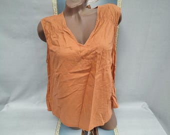 Top sin mangas naranja de lino y viscosa para mujer, estilo años 90. Tallas L-XL.