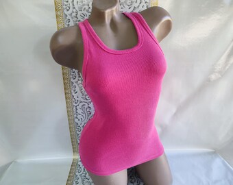 90s Vintage Cotton Women's Pink Basic Ribbed Lace Top/Tank Top. Size S-M.