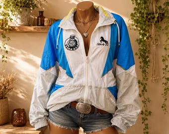 90s Vintage Color Block Nylon Jacket: Oversized Zip Up, Size L-XL