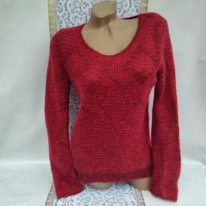 Jaren 90 vintage wollen dames rode trui/trui met lange mouw. Maat S-M.