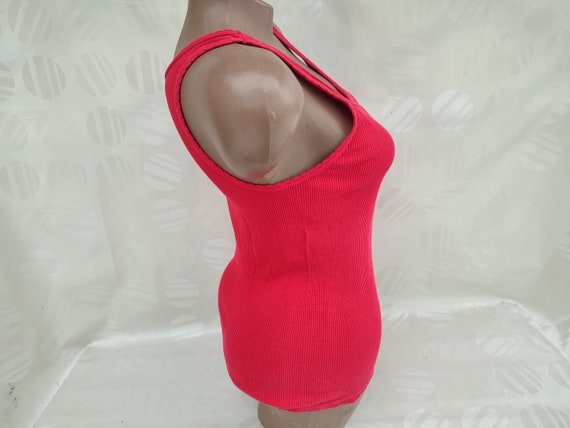 90s Vintage Women's Raspberry Ribbed Tank Top. Si… - image 6
