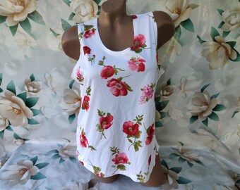 90s Vintage Womens White Floral Top/Tank Top Boho. Size L-XL.