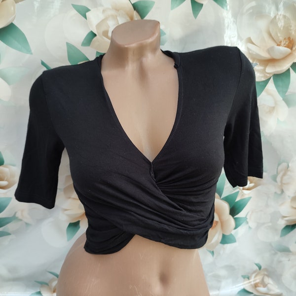 Vivo Cotton 3/4 Sleeve Wrap Top - Black