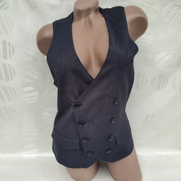 90s Vintage Women's Formal Black Double Breasted Vest V-Neck. Size M.