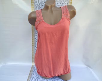 90s Vintage Viscose Women's Pink Lace Tank Top. Size M.