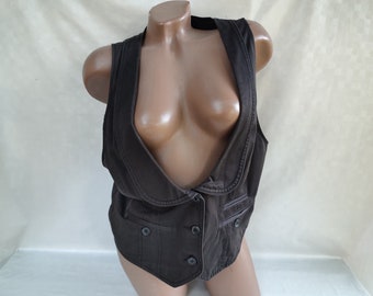 90s Vintage Women's Black Vest Open Neck Button Down. Size M.