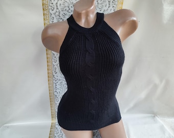 90年代風 レディース ブラック ニット タンクトップ。サイズ：XS～S。
