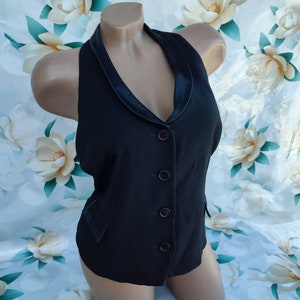 90s Vintage women&#39;s black formal vest/waistcoat open back. Size S-M.