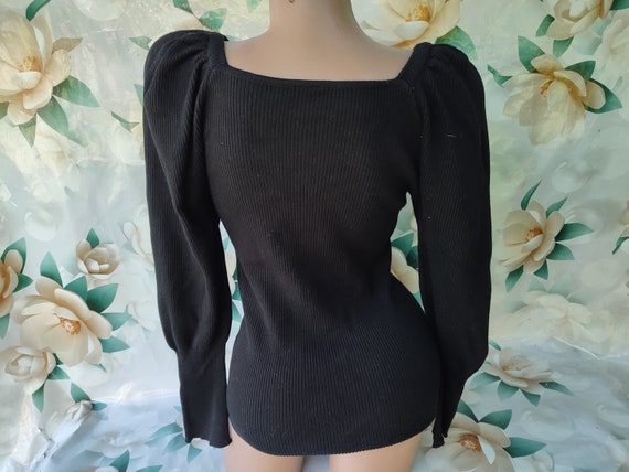 90s Vintage Women's Black Ribbed Sweater/Pullover… - image 8