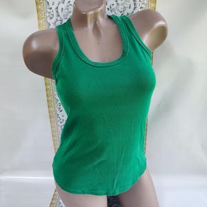 90s Vintage Cotton Women&#39;s Green Basic Tank Top. Size S.