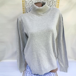 90s Vintage Cotton Women&#39;s Gray Turtleneck High Neck Long Sleeve. Size L.