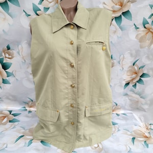 90s Vintage women&#39;s pistachio waistcoat gold buttons Size M-L.