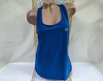 90s Vintage African Cotton Women's Blue Tank Top. Size L-XL.