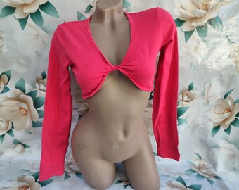 90s Vintage Cotton Women's Pink Cropped Bolero Long Sleeve. Size XXS-XS.